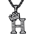 Miniatyrbillede 1 af 4: Krone Initial A-Z Halskæde, Iced Out Bogstav Vedhæng med 22-24 Tommer Kæde, Mænd Kvinder Bling Hip Hop Alfabet Navn Smykker Gave Store Initialer Halskæder H Black