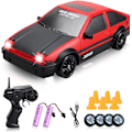 Pikkukuva 1 / 4: RC-driftauto, 1:24 kauko-ohjattava huippunopeudella ajava driftaava auto, 2,4 GHz 4WD sähköinen urheiluauto, jossa kaksi akkua ja ajovalot