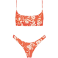 Miniatyrbillede 1 af 8: WJSM Kvinde Trekantet Bikini Smocked Tekstureret Scoop Flæset Print Ruched Elastisk Badedragt Todelt Badedragt Red L