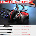 Miniatyrbillede 9 af 9: PS4 Gaming Headset med 7.1 Surround Sound, PC Headset med støjreducerende mikrofon og LED-lys, H3 Over Ear-hovedtelefoner til Nintendo Switch, PS5, Xbox O Black Red