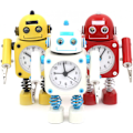 Miniatyrbild 7 av 7: Robotväckarklocka i rostfritt stål utan tickande ljud - Väckarklocka med blinkande ögonlampor och handklämma (vit)