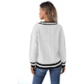 Miniatyrbillede 5 af 5: Dame Strikket V-hals Sweater Casual Langærmet Trøje Løs Off Shoulder Jumper Top, Blød, Behagelig og Hudvenlig.