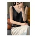Miniatyrbillede 2 af 3: Silke Silke Skulderrem Dame Vest 2024 Sommer Ny Slim-fit V-hals Kort Elegant Inder Top T-shirt Black M