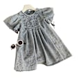 Miniatyrbild 1 av 10: Sommarklänningar i denim för flickor i koreansk stil 2-4 år, kort trumpetärm, plisserad mjuk denimklänning, barnkläder 80cm