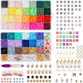 Miniatyrbillede 1 af 7: 12870 stk. lerperler til armbånd, halskæde, smykkefremstillingssæt, polymer lerperler med elastiske snore, vedhængscharmsæt