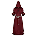 Miniatyrbild 1 av 6: JUSTUP Halloween Cosplay Kostym Kåpa Friar Medeltida Huva Munk Renässans Präst Robe Kostym Cosplay（Röd，Storlek L）