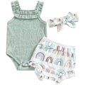 Miniatyrbild 1 av 7: Babykläder Flicka Sommar Söta Kläder 12 18 Månader Spaghettiband Romper & Blommiga Shorts Set green 90CM