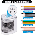 Miniatyrbild 2 av 6: Elektrisk pennvässare för färgpennor, batteridriven pennvässare för No.2 och 6-12mm pennor, dubbla hål för kontoret Silver