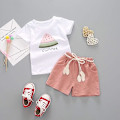 Miniatyrbilde 2 av 7: Baby Småbarn Jenter Klær Vannmelon T-skjorte Topper Lin Shorts Antrekk Søte Sommer Shorts Sett pink 80cm