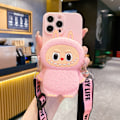 Pikkukuva 2 / 5: Labubu 3D Hirviö Puhelinkotelo: vaaleanpunainen Crossbody-hihna, Käytännöllinen ja Söpö pink SamsungS24Plus-5G