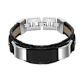 Miniatyrbillede 6 af 7: Metal læder urrem dobbelt løkker vævet urrem til Fitbit Alta/ Alta HR sort-L