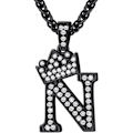 Miniatyrbillede 1 af 7: Krone Initial A-Z Halskæde, Iced Out Bogstav Vedhæng med 22-24 Tommer Kæde, Mænd Kvinder Bling Hip Hop Alfabet Navn Smykker Gave Store Initialer Halskæder N Black