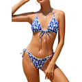 Miniatyrbild 1 av 6: Bikinis Badkläder Set för Kvinnor Baddräkt Triangel Badkläder Tie String Trosa Blue Floral M