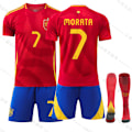 Miniatyrbild 1 av 2: Spanien Euro 2024 Hemma Barn Vuxen Jersey 9 Gavi 17 Williams 19 Yamal Fotbollströja Set NO.7 MORATA XL