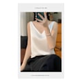 Pikkukuva 2 / 3: Silk Silk Olkaimet Naiset Liivit 2024 Kesä Uusi Slim-fit V-kaula Lyhyt Elegantti Sisä Top T-paita White L