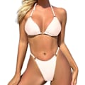 Pikkukuva 2 / 9: WJSMSexy Bikinit naisille 2-osainen bikinit Spagettihihnat Uimapuvut Yksivärinen Uimapuku Kolmio Uimapuku White M