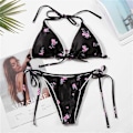Miniatyrbild 6 av 7: Bikinis Badkläder Set för Kvinnor Badkläder Triangel Baddräkt Tie String Trosa Black M