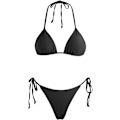 Miniatyrbillede 1 af 4: WJSM Kvinde Trekantet Bikini String Badetøj Print Binde Smocked Ruched Todelt Badedragt Sæt Black1 L