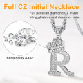Miniatyrbillede 2 af 8: Krone Initial A-Z Halskæde, Iced Out Bogstav Vedhæng med 22-24 Tommer Kæde, Mænd Kvinder Bling Hip Hop Alfabet Navn Smykker Gave Store Initialer Halskæder R Silver