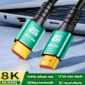 Miniatyrbilde 3 av 5: Høyhastighets 4K/8K Ultra HD HDMI-kabel - Dynamisk HDR, 144Hz, 48Gbps, 12-bit farge, VRR, eARC, Dolby Atmos - 1,5 m/4,9 fot lang - Perfekt for TV-er, etc.
