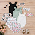 Miniatyrbild 7 av 7: Babykläder Flicka Sommar Söta Kläder 12 18 Månader Spaghettiband Romper & Blommiga Shorts Set green 90CM