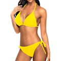 Miniatyrbilde 3 av 5: WJSM Kvinners Triangle Bikini Sett Halter Todelt Sexy Badedrakt String Tie Side Badetøy Deep Yellow M