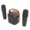 Miniatyrbillede 7 af 7: Mini Karaoke Maskine Stereo Bærbar RGB Lys Bluetooth Højttaler med 2 Trådløse Mikrofoner til Hjemmefest Sort