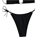 Pikkukuva 5 / 7: WJSM Naisten Halter-solmio Sivu Kolmio Bikinisetti Korkea Leikkaus 2-osainen Bikini Uimapuku Rhinestone Black M