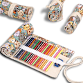 Miniatyrbilde 2 av 6: Slots Blyantmappe Blyantruller, Kunstner Fargeblyanter Rulleveske Korte Børster Pose Etui Blyantorganisator for Tegning Fargelegging a Cuddly Cat 12 slots