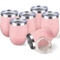 Miniatyrbilde 1 av 7: 12OZ rustfritt stål vinglass med lokk. Stilkfri dobbeltvegget isolert vinglass. Vinglass er egnet for forskjellige scener, fester Light Pink 6 PCS