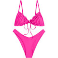 Miniatyrbilde 2 av 6: WJSM Kvinners Trekant Bikini Blomster Volanger Sløyfe Bikini Sett Todelt Badedrakt B-rose Red S