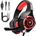 Pikkukuva 1 / 5: Peliheadset PS4 PS5 Xbox One Switch PC:lle, jossa melunvaimennusmikrofoni, syvä basso ja stereovaikutelma… (musta-punainen)