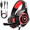 Pikkukuva 1 / 6: Peliheadset PS4 PS5 Xbox One Switch PC:lle, jossa melunvaimennusmikrofoni, syvä basso ja stereovaikutelma (musta-punainen)-1 Black Red