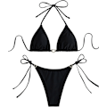 Pikkukuva 2 / 7: WJSM Naisten Halter-solmio Sivu Kolmio Bikinisetti Korkea Leikkaus 2-osainen Bikini Uimapuku Rhinestone Black M