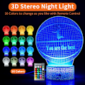 Miniatyrbild 2 av 6: 3D Basketboll Nattlampa, 3D LED Illusionslampa med Fjärrkontroll, 16 Färger Smart Touch USB Laddning Bordsskiva Optisk Belysning för Pojkar Flickor