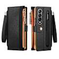 Pikkukuva 1 / 6: Samsung Galaxy Z Fold 4 lompakkokotelo S Pen -pidikkeellä, PU-nahkakotelo vetoketjulla, magneettilukolla, korttipidikkeellä ja rannehihnalla
