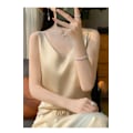 Miniatyrbillede 2 af 3: Silke Silke Skulderrem Dame Vest 2024 Sommer Ny Slim-fit V-hals Kort Elegant Inder Top T-shirt Champagne Color L