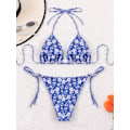Miniatyrbild 6 av 6: Bikinis Badkläder Set för Kvinnor Baddräkt Triangel Badkläder Tie String Trosa Blue Floral M