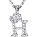 Miniatyrbillede 1 af 6: Krone Initial A-Z Halskæde, Iced Out Bogstav Vedhæng med 22-24 Tommer Kæde, Mænd Kvinder Bling Hip Hop Alfabet Navn Smykker Gave Store Initialer Halskæder H Silver