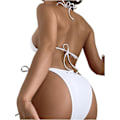 Pikkukuva 2 / 6: WJSM Naisten Halter-solmio Sivu Kolmio Bikinisetti Korkea Leikkaus 2-osainen Bikini Uimapuku Uimapuku Rhinestone White M