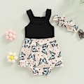 Miniatyrbild 5 av 8: Babykläder Flicka Sommar Söta Kläder 12 18 Månader Spaghettiband Romper & Blommig Shorts Set black 80CM