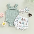 Miniatyrbild 3 av 7: Babykläder Flicka Sommar Söta Kläder 12 18 Månader Spaghettiband Romper & Blommiga Shorts Set green 90CM