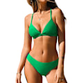 Pikkukuva 1 / 5: WJSMBikini Set naisille Kaksiosainen uimapuku V-kaula-aukko matalavyötäröinen ristikkäin selkä itse solmittavat spagettihihnat Lime Green XL