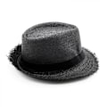 Miniatyrbillede 2 af 5: Åndbar Bowler Hat Ensfarvet Solbeskyttelse Strand Cap Udendørs Udflugt Jazz Cap Retro Pels Kant Halm Hat, Sort