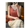 Miniatyrbillede 2 af 3: Silke Silke Skulderrem Dame Vest 2024 Sommer Ny Slim-fit V-hals Kort Elegant Inder Top T-shirt Brick Red XL