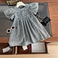 Miniatyrbild 2 av 10: Sommarklänningar i denim för flickor i koreansk stil 2-4 år, kort trumpetärm, plisserad mjuk denimklänning, barnkläder 80cm