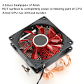 Miniatyrbild 7 av 7: CPU-kylare Radiator Down-Shot 4 mässingsvärmeledare Färgglad allmän fläkt (3-stifts med ljus) Röd