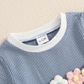 Miniatyrbilde 5 av 7: Småbarn Jente Sommerklær Vaffel 3D Blomster Kortermet Topper Elastisk Midje Shorts Søte Babyantrekk blue 3-4Y