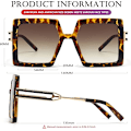 Miniatyrbilde 5 av 5: Oversized solbriller for kvinner, firkantet mote, store rammer, solbriller med UV400-beskyttelse Leopard/Brown Gradient
