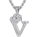 Miniatyrbillede 1 af 7: Krone Initial A-Z Halskæde, Iced Out Bogstav Vedhæng med 22-24 Tommer Kæde, Mænd Kvinder Bling Hip Hop Alfabet Navn Smykker Gave Store Initialer Halskæder V Silver